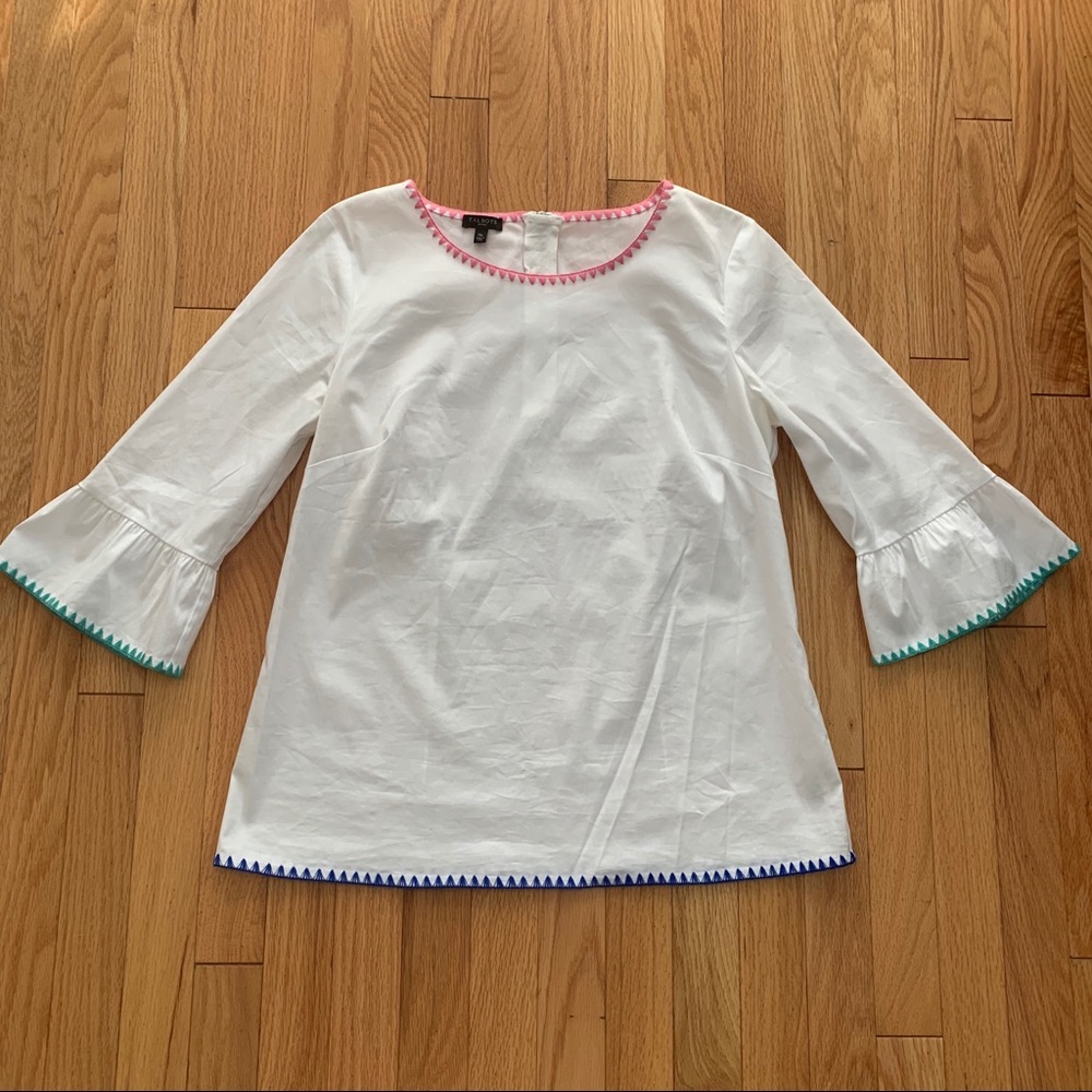 Talbots Embroidered Trim Bell Sleeve Top
